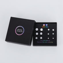 Load image into Gallery viewer, Wome’s Stainless Steel Earrings Cubic Zirconia Stud Earrings Set for Women Girls - 6 Pairs Heart &amp; Arrows Cut  Round Clear Square Earrings Christmas Gifts Stocking Stuffers Jewelry Men