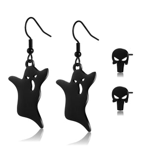 Ghost Hook Earrings Halloween Earrings Delicate Fashion Black Skull Stud Earring Dangle Tassel Drop Earring Jewelry Christmas Presents for Women