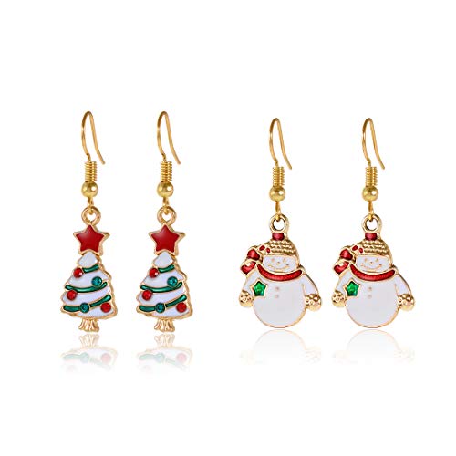 Christmas Earrings Set , Holiday Jewelry Gifts for Women Cute Christmas Tree Snowman Drop Dangle Earrings Christmas Stocking Stuffers Gift