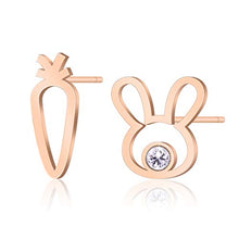 Load image into Gallery viewer, Cute Rabbit and Carrot Stud Earrings Fashion Delicate Cubic Zirconia Stud Dainty Animal Minimalist Stainless Steel Rose Gold Earrings Jewelry Christmas Gifs for Women