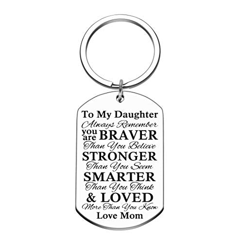 Inspirational Encouragement Keychain to My Son Daughter Always Remember You are Braver Than You Believe Key Ring Charm Birthday Graduation Mom Dad to Daughter for Boys Teen