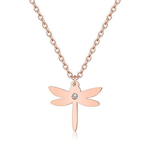 Arovene Dragonfly Necklace Cubic Zirconia Jewelry for Women Fashion Friendship Dainty Pendant Chain Minimalist Rose Stainless Steel Necklace for Girls