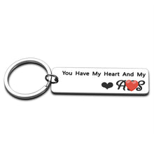 Load image into Gallery viewer, Husband Boyfriend Keychain Valentines Day Gift form Girlfriend Wife Anniversary Birthday Presents For Couple Keyring Women Men You Have My Heart Stocking Stuffers for Women Men Him Her Wedding