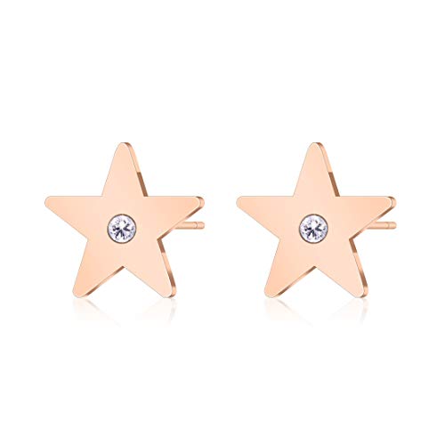 Star Stud Earring Cubic Zirconia Stainless Steel Lucky Star Stud Women Dainty Rose Gold Minimalist Earring Christmas Jewelry Gift for Women