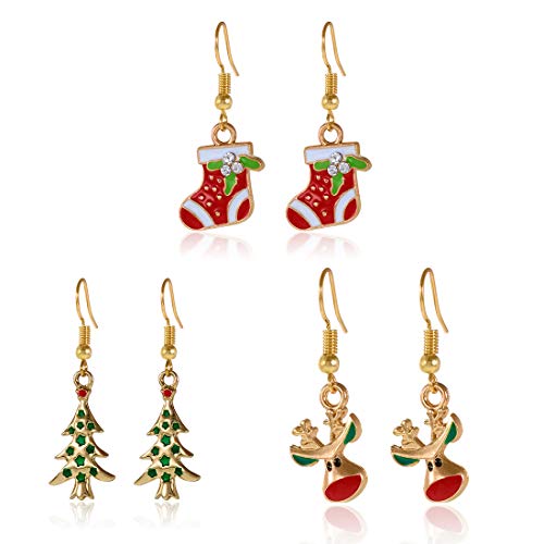 Christmas Earrings Set Small Cute Christmas Tree Stocking Stuffer Boots Red Deer Dangle Hook Holiday Jewelry Earrings Gift Christmas for Women Kids Boys Girls