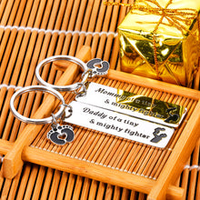 Load image into Gallery viewer, New Mom Dad Keychain Mommy/Daddy of A Tiny Mighty Fighter Keychain New Born Baby Gift Keychain for New Parents First Time Mom Dad Baby Pregnancy Announcement Gift Idea Mothers Day Fathers Day Gift from Baby Baptism