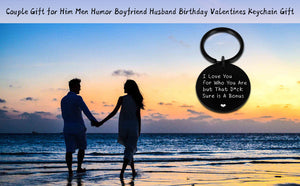 Funny Couple Valentines Gift for Husband Boyfriend Birthday Wedding Anniversary Keychain for Hubby from Wife Girlfriend Stocking Stuffer for Him Men Fiance from Fiancée Bride Gag Keyring