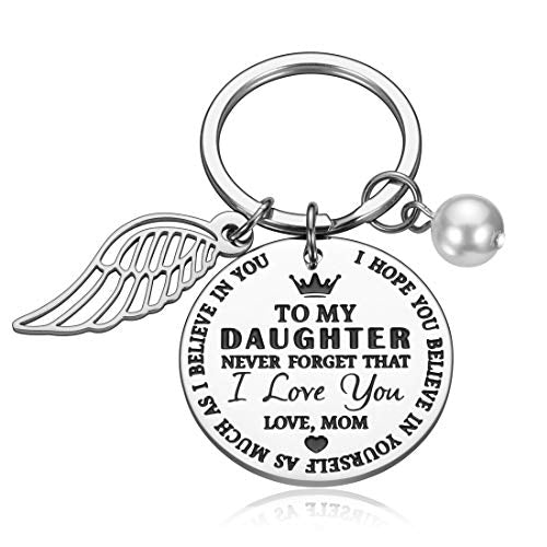 Daughter Gifts from Mom Inspirational Keychain Gift Valentines Birthday Graduation Key Ring to Girls From Mother Never Forget I Love You