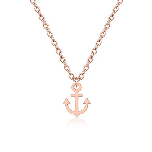 Arovene Anchor Necklace for Women Dainty Minimalist Drop Jewelry Pendant Beach Sea Necklace Nautical Rose Gold Plated Stainless Steel Vintage Necklace for Girls