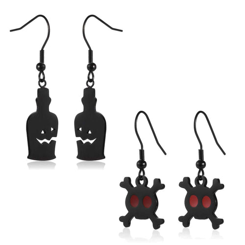 Black Funny Hook Earring Set Halloween Earrings Ghost Dangle Skull Drop Wizard Bottle Ear Stud Earrings Jewelry Christmas Gifs for Women