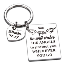 Load image into Gallery viewer, Bible Verse Keychain Religious Faith Christian Gifts for Women Men for He Will Order His Angels to Protect You Wherever You Go Faith Key Chain Thanksgiving Birthday Christmas Easter Prayer Gifts