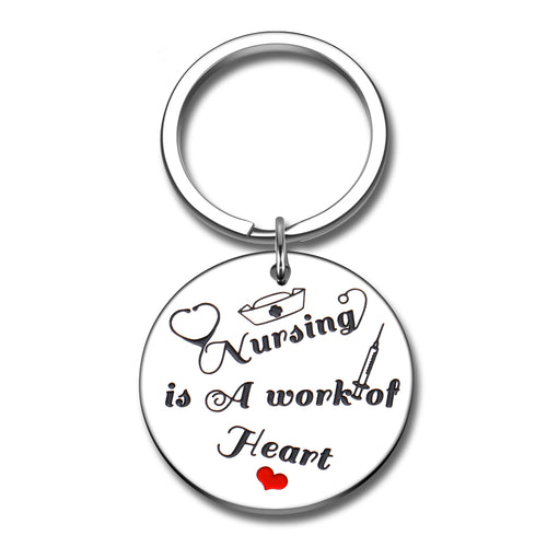 Nursing is A Work of Heart Keychain Nurse Ideal Gift Appreciation Gift for Women Men Nursing Day for Birthday Graduation