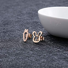 Load image into Gallery viewer, Cute Rabbit and Carrot Stud Earrings Fashion Delicate Cubic Zirconia Stud Dainty Animal Minimalist Stainless Steel Rose Gold Earrings Jewelry Christmas Gifs for Women