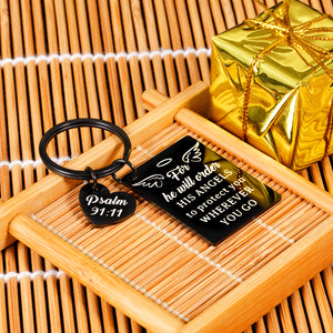 Christmas Gifts Bible Verse Keychain Religious Christian Prayer Gods Keyring for Women Men for He Will Order His Angels to Protect You Wherever You Go Faith Key Chain Thanksgiving Birthday Christmas Easter Prayer Gifts