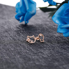 Load image into Gallery viewer, Delicate Cat and Fish Stud Earrings Fashion Dainty Cute Cubic Zirconia Ear Stud Stainless Steel Rose Gold Animal Earring Jewelry Christmas Gifts for Women