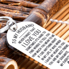 Load image into Gallery viewer, to My Husband Keychain Hubby Christmas Birthday Gift from Wife stocking stuffers for Him Man Fiance Bridegroom Valentines Day Wedding Anniversary I Love You to My Men Love Key Ring