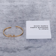 Load image into Gallery viewer, Great leaders inspire greatness in others Personalized Name Bar Bracelet, Stainless Steel Custom Engraved Inspirational Cuff Bangle
