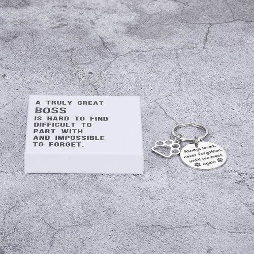 A TRULY GREAT BOSS IS HARD TO FIND DIFFICULT TO PART WITH AND IMPOSSIBLE TO FORGET Loss of Pet Keychain - Pet Memorial Keychain Stainless Steel for Pet Dog Cat - Pet Sympathy Keyring Gift - Family Loss Dog Cat Pet