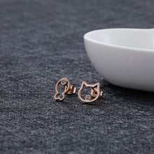 Load image into Gallery viewer, Delicate Cat and Fish Stud Earrings Fashion Dainty Cute Cubic Zirconia Ear Stud Stainless Steel Rose Gold Animal Earring Jewelry Christmas Gifts for Women