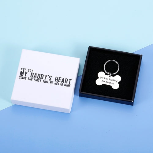 I'VE GOT MY DADDY'S HEART SINCE THE FIRST TIME HE HEARD MINE Dog Tags Engraved Pet ID Tag Key Ring Funny Dog Bone Pendant Unique for Puppy Cat