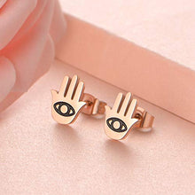 Load image into Gallery viewer, Hamsa Hand Stud Earrings Rose Gold Plated Good Luck Stainless Steel Earrings Stud Set Minimal Earring Style Amulet Christmas Presents for Women Girl Protective Jewelry