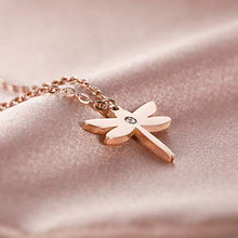 Load image into Gallery viewer, Arovene Dragonfly Necklace Cubic Zirconia Jewelry for Women Fashion Friendship Dainty Pendant Chain Minimalist Rose Stainless Steel Necklace for Girls