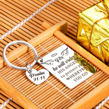 Load image into Gallery viewer, Bible Verse Keychain Religious Faith Christian Gifts for Women Men for He Will Order His Angels to Protect You Wherever You Go Faith Key Chain Thanksgiving Birthday Christmas Easter Prayer Gifts