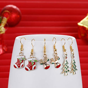 Christmas Earrings Set Small Cute Christmas Tree Stocking Stuffer Boots Red Deer Dangle Hook Holiday Jewelry Earrings Gift Christmas for Women Kids Boys Girls