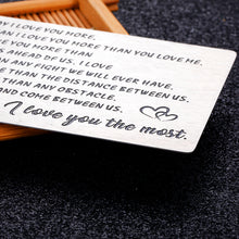 Load image into Gallery viewer, Wallet Insert Card Christmas Gift For Men Husband From Wife Girlfriend Boyfriend Birthday Gifts Metal Mini Love Note Valentine Wedding Gifts For Groom Bride Him Her Deployment Gifts
