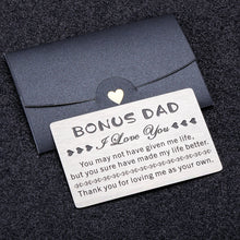 Load image into Gallery viewer, Wallet Card Inserts from Daughter Son Dda Christmas Gifts Bonus Dad Gifts for Bonus Dad Stepdad Metal Wallet Insert Card Birthday Christmas Thanksgiving Appreciation Father-in-Law Day Daddy Key Ring