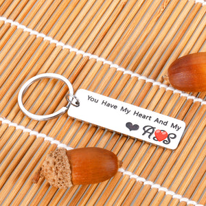 Husband Boyfriend Keychain Valentines Day Gift form Girlfriend Wife Anniversary Birthday Presents For Couple Keyring Women Men You Have My Heart Stocking Stuffers for Women Men Him Her Wedding