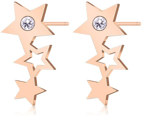 my story is just beginning Star Cubic Zirconia Stainless Steel Stud Earring, Christmas Gift for Women Minimalist Lucky Star Dainty Rose Gold Tiny Earring Christmas Jewelry