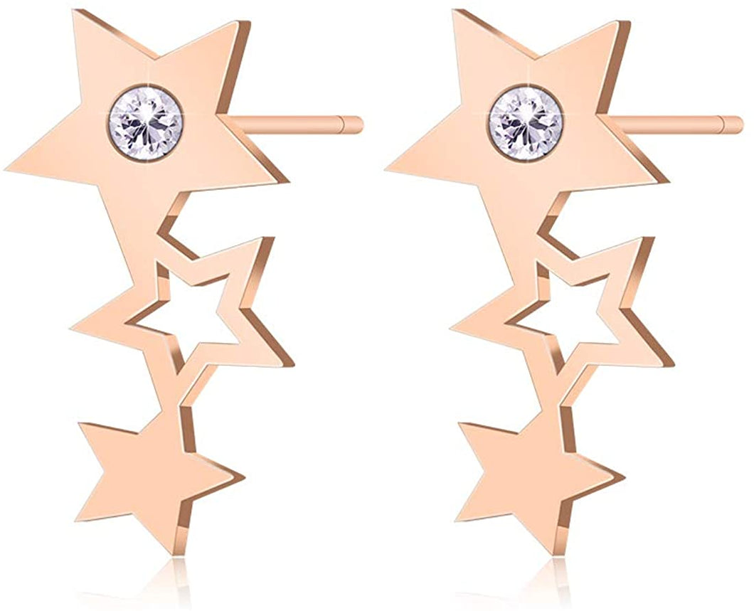 my story is just beginning Star Cubic Zirconia Stainless Steel Stud Earring, Christmas Gift for Women Minimalist Lucky Star Dainty Rose Gold Tiny Earring Christmas Jewelry
