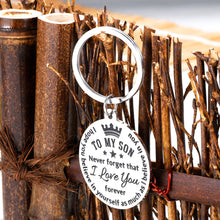 Load image into Gallery viewer, Son Keychain Christmas I Love You Gifts from Step Mom Dad Inspirational Graduation Sweet 16 18 Birthday Stocking Stuffers Back to School Gift for to My Foster Son Stepson Boys Kids Teen Keyring