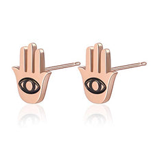 Load image into Gallery viewer, Hamsa Hand Stud Earrings Rose Gold Plated Good Luck Stainless Steel Earrings Stud Set Minimal Earring Style Amulet Christmas Presents for Women Girl Protective Jewelry
