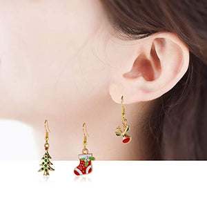 Christmas Earrings Set Small Cute Christmas Tree Stocking Stuffer Boots Red Deer Dangle Hook Holiday Jewelry Earrings Gift Christmas for Women Kids Boys Girls