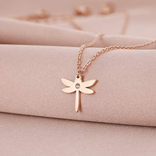 Load image into Gallery viewer, Arovene Dragonfly Necklace Cubic Zirconia Jewelry for Women Fashion Friendship Dainty Pendant Chain Minimalist Rose Stainless Steel Necklace for Girls