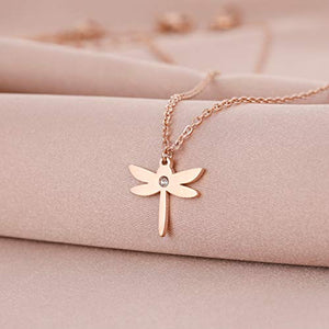 Arovene Dragonfly Necklace Cubic Zirconia Jewelry for Women Fashion Friendship Dainty Pendant Chain Minimalist Rose Stainless Steel Necklace for Girls