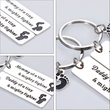 Load image into Gallery viewer, New Mom Dad Keychain Mommy/Daddy of A Tiny Mighty Fighter Keychain New Born Baby Gift Keychain for New Parents First Time Mom Dad Baby Pregnancy Announcement Gift Idea Mothers Day Fathers Day Gift from Baby Baptism