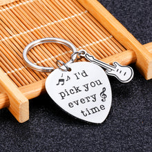 Load image into Gallery viewer, Guitar Pick Gifts for Music Lover Keychain for Music Stuff Musician Unique Fathers’ Day Gift for Boyfriend Husband Son Dad I’d Pick You Guitar Accessories Present for Christmas Valentines Day