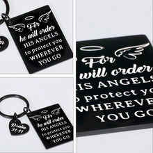 Load image into Gallery viewer, Christmas Gifts Bible Verse Keychain Religious Christian Prayer Gods Keyring for Women Men for He Will Order His Angels to Protect You Wherever You Go Faith Key Chain Thanksgiving Birthday Christmas Easter Prayer Gifts