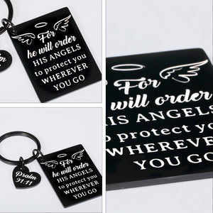 Christmas Gifts Bible Verse Keychain Religious Christian Prayer Gods Keyring for Women Men for He Will Order His Angels to Protect You Wherever You Go Faith Key Chain Thanksgiving Birthday Christmas Easter Prayer Gifts