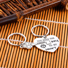 Load image into Gallery viewer, Christmas Gifts Couple Keychains Gifts for Husband Funny Anniversary Valentines Day Gifts for Husband Fiancee from Fans Wife You Hold The Key To My Heart Couple Keychain for Him Her Stocking Stuffers Couple Merchandise