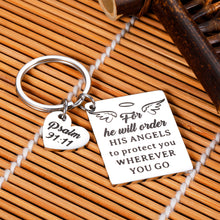 Load image into Gallery viewer, Bible Verse Keychain Religious Faith Christian Gifts for Women Men for He Will Order His Angels to Protect You Wherever You Go Faith Key Chain Thanksgiving Birthday Christmas Easter Prayer Gifts