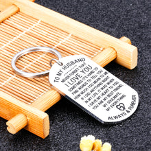 Load image into Gallery viewer, to My Husband Keychain Hubby Christmas Birthday Gift from Wife stocking stuffers for Him Man Fiance Bridegroom Valentines Day Wedding Anniversary I Love You to My Men Love Key Ring