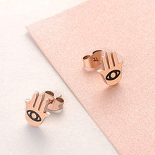 Load image into Gallery viewer, Hamsa Hand Stud Earrings Rose Gold Plated Good Luck Stainless Steel Earrings Stud Set Minimal Earring Style Amulet Christmas Presents for Women Girl Protective Jewelry