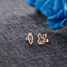 Load image into Gallery viewer, Cute Rabbit and Carrot Stud Earrings Fashion Delicate Cubic Zirconia Stud Dainty Animal Minimalist Stainless Steel Rose Gold Earrings Jewelry Christmas Gifs for Women