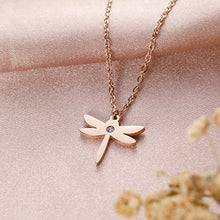 Load image into Gallery viewer, Arovene Dragonfly Necklace Cubic Zirconia Jewelry for Women Fashion Friendship Dainty Pendant Chain Minimalist Rose Stainless Steel Necklace for Girls