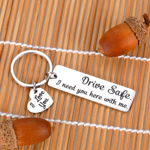 Drive Safe Keychain Valentines Day Birthday Gifts for Husband Boyfriend Wife Girlfriend Anniversary Christmas Gifts for Dad Mom Son Daughter Brother Present for Men New Driver Trucker Keyring