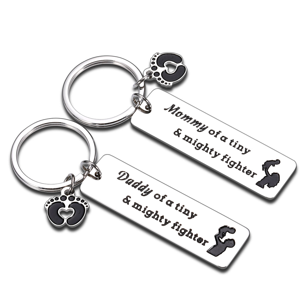 New Mom Dad Keychain Mommy/Daddy of A Tiny Mighty Fighter Keychain New Born Baby Gift Keychain for New Parents First Time Mom Dad Baby Pregnancy Announcement Gift Idea Mothers Day Fathers Day Gift from Baby Baptism